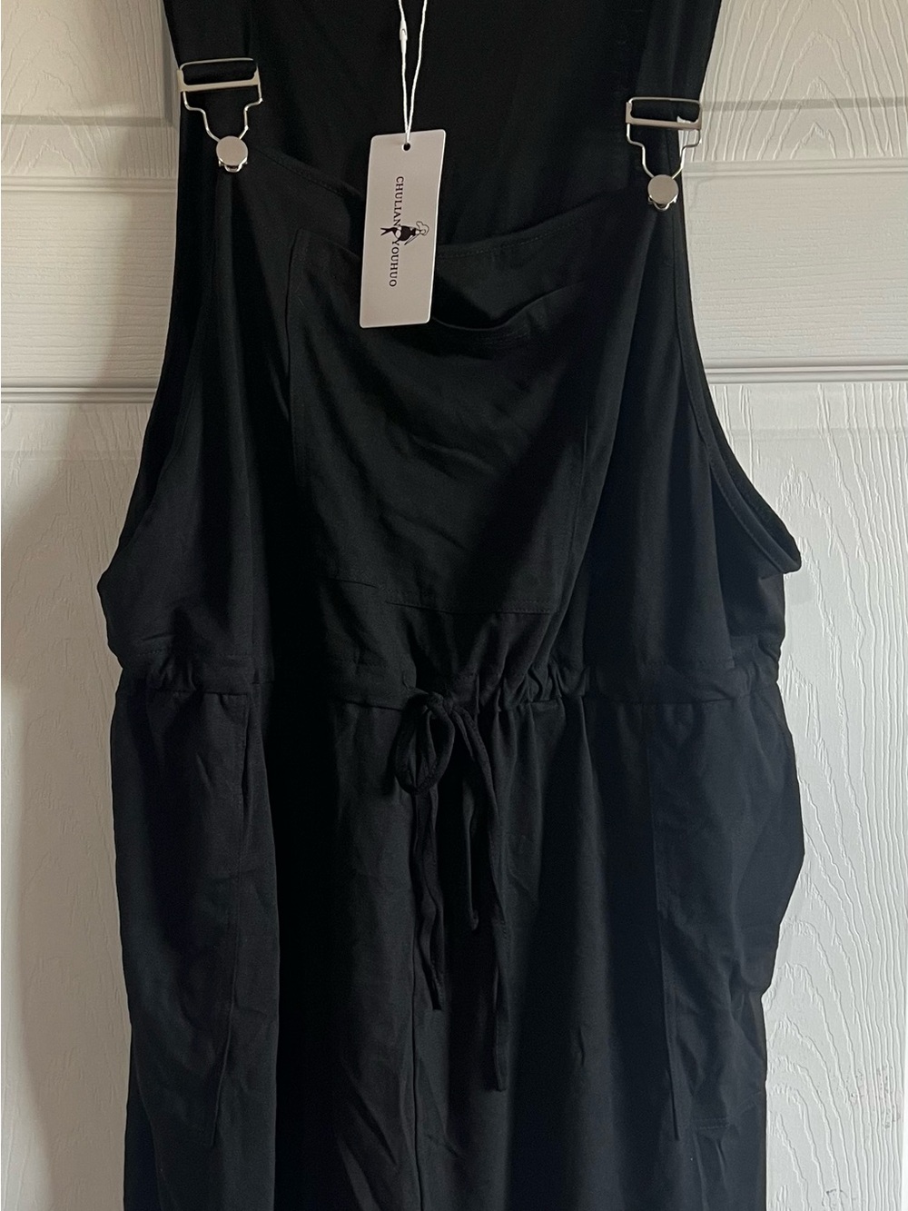 Black Drawstring Overalls Jumpsuit by